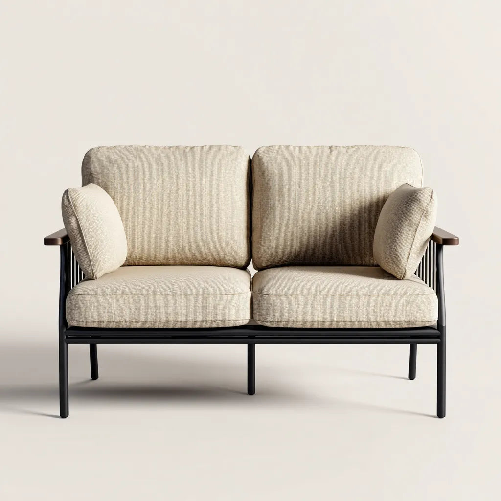 Divano da esterno 152×76×82 cm - beige e legno - con braccioli intrecciati per veranda