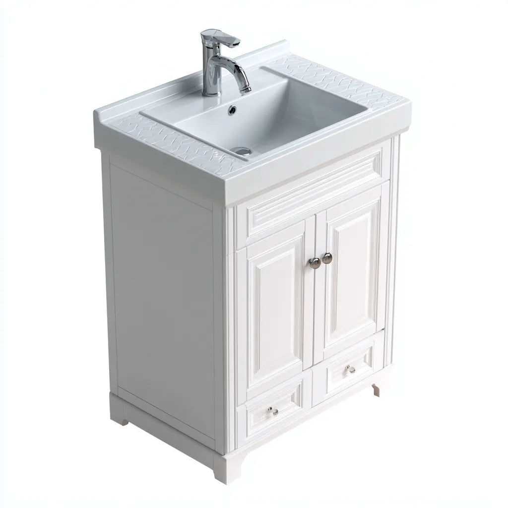Mobile lavabo 65×48×88 cm - Bianco - pannello laccato e ceramica - stile classico per bagno