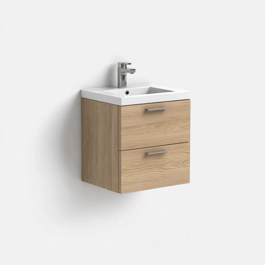 Lavabo bagno sospeso 50×45×50 cm - rovere chiaro e bianco - con mobile compatto moderno