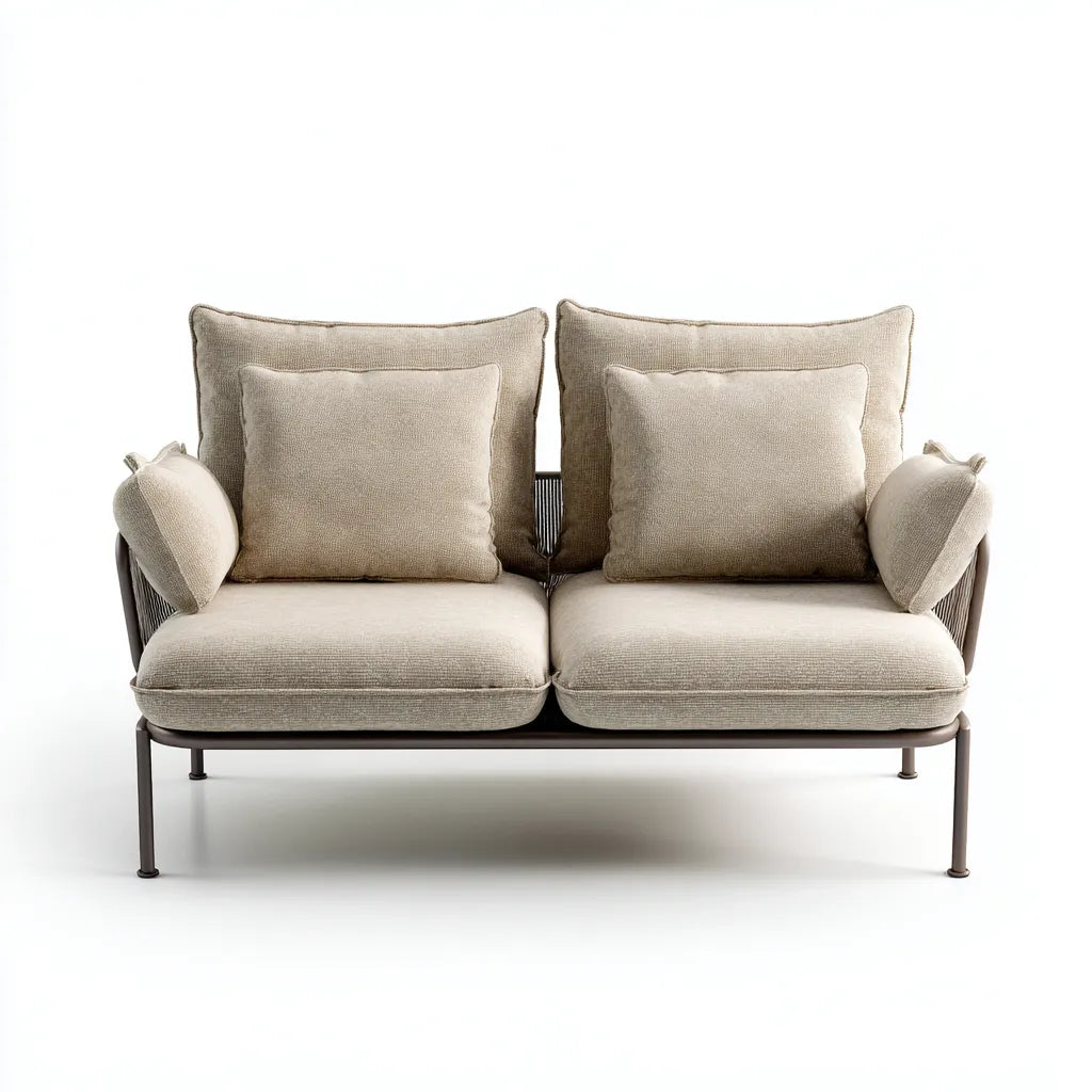 Divano da esterno 148×74×80 cm - beige e legno - con intreccio laterale per patio