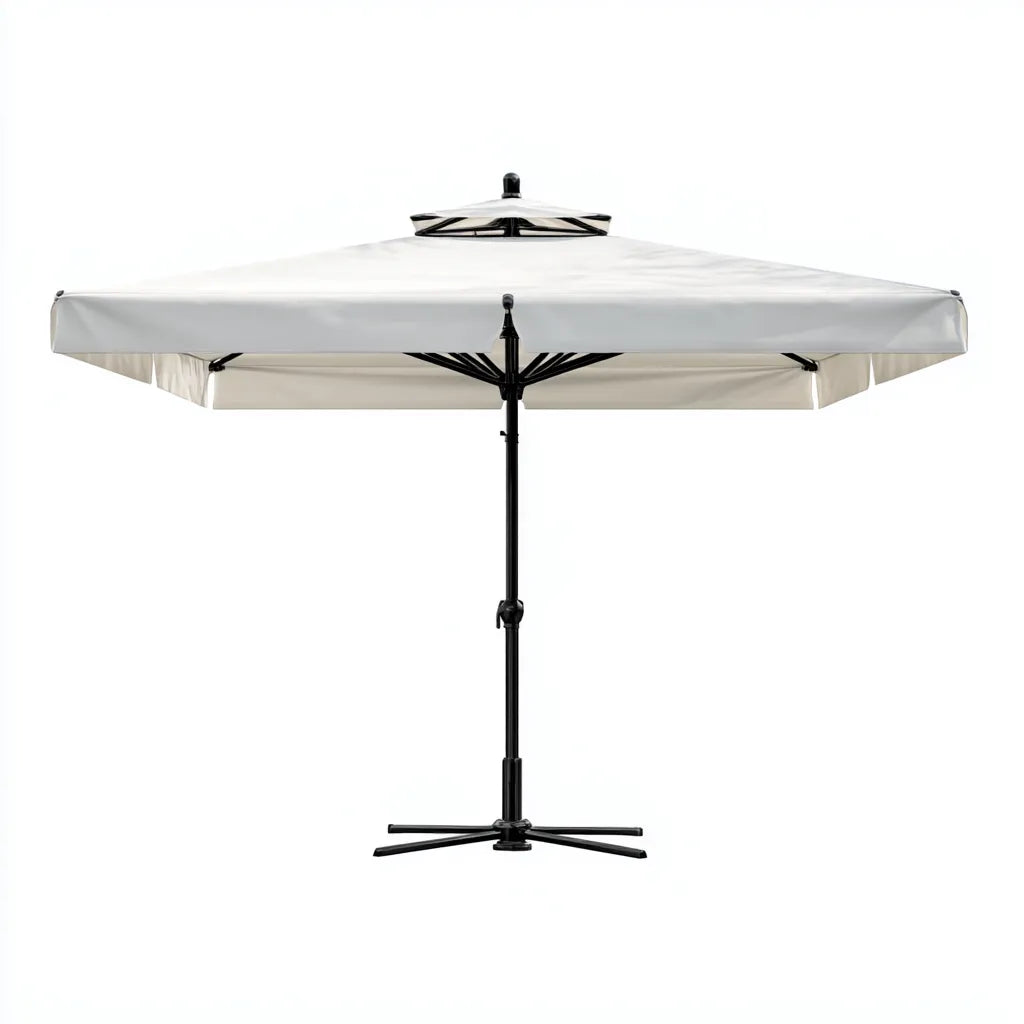 Ampio ombrellone da esterno 300×300×250 cm - bianco nero - tetto ventilato e copertura quadrata per area all'aperto