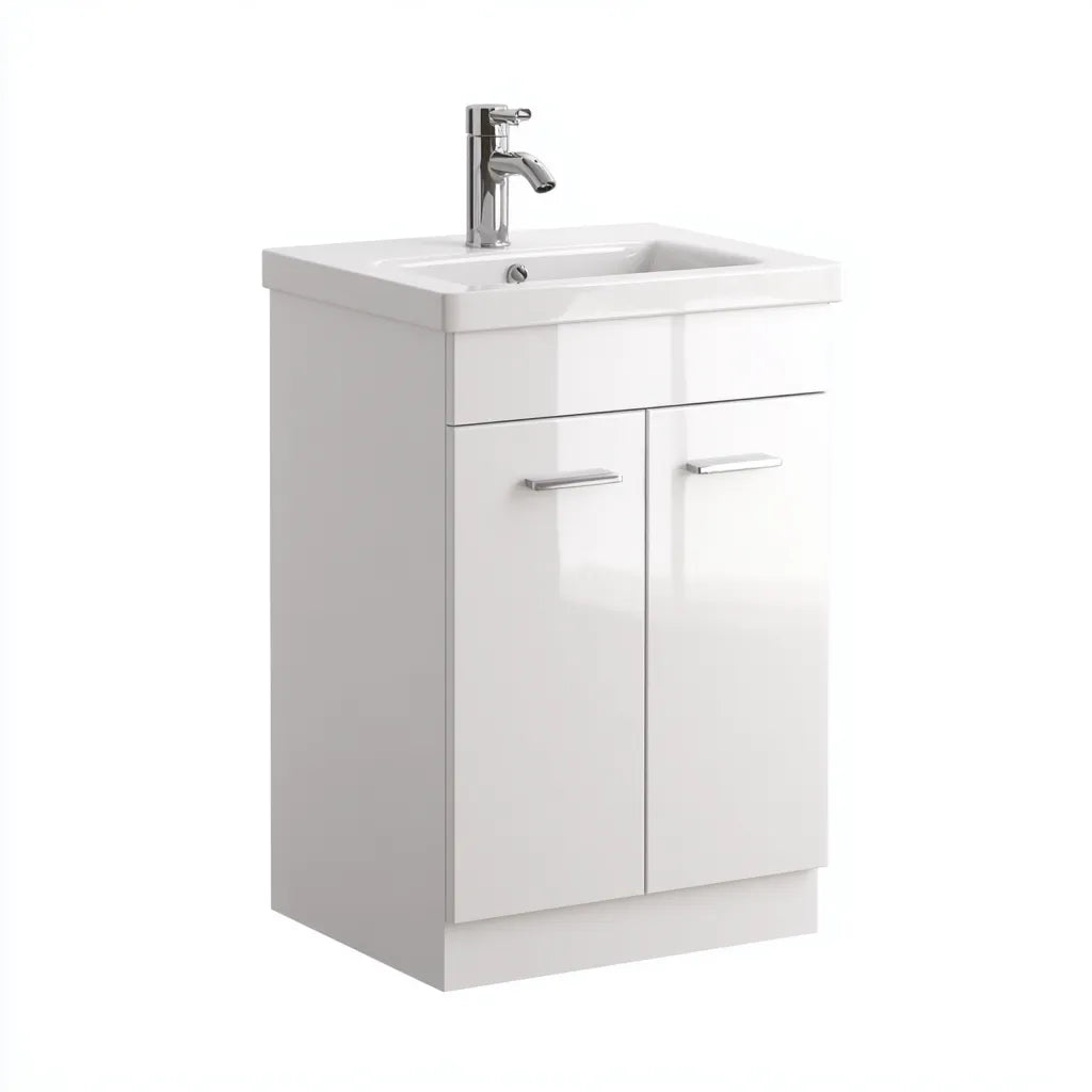 Mobile lavabo 50×39×82 cm - Bianco - pannello laccato e ceramica - compatto per bagno