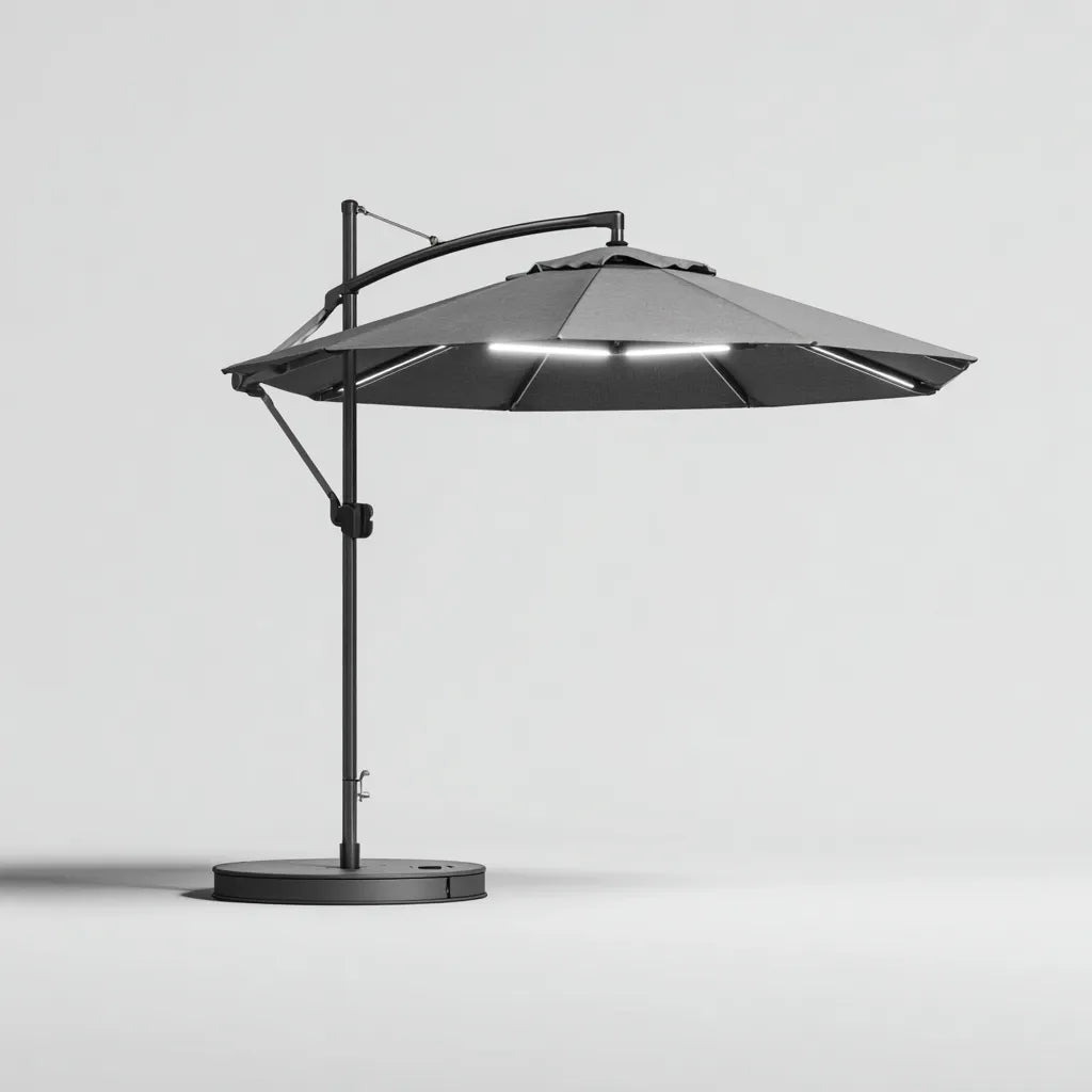 Ampio ombrellone da esterno 300×300×250 cm - grigio - con struttura laterale e base per terrazza