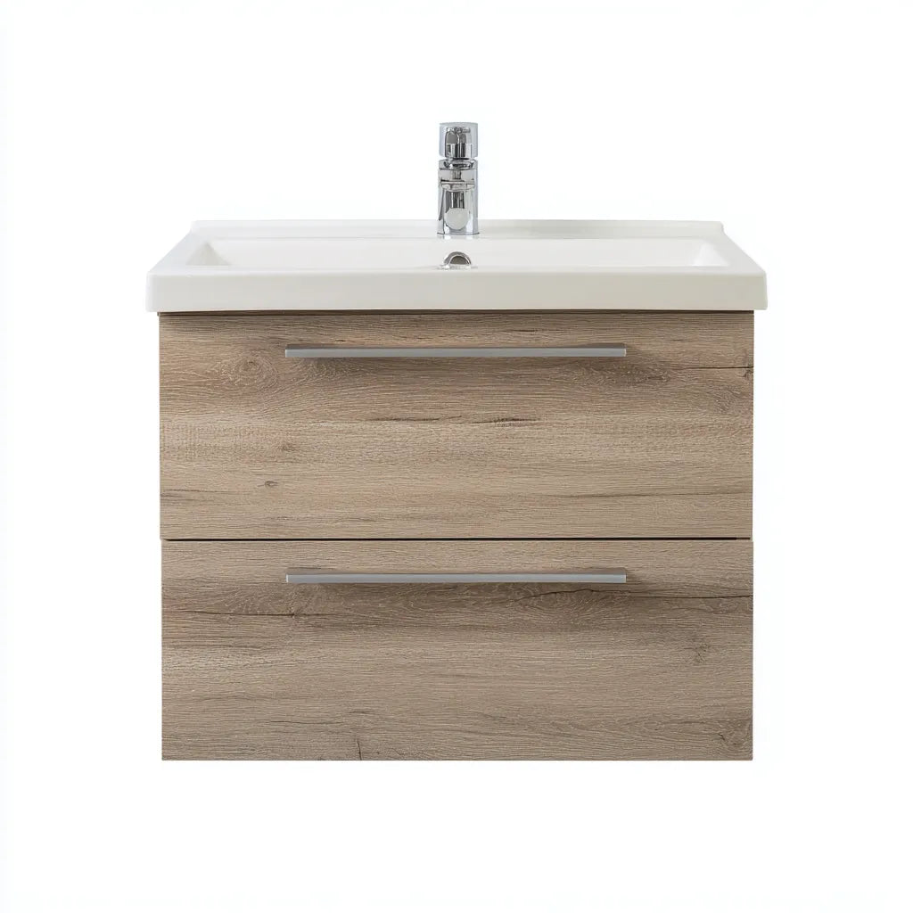 Lavabo bagno sospeso 58×45×54 cm - rovere miele e bianco - con mobile compatto da parete