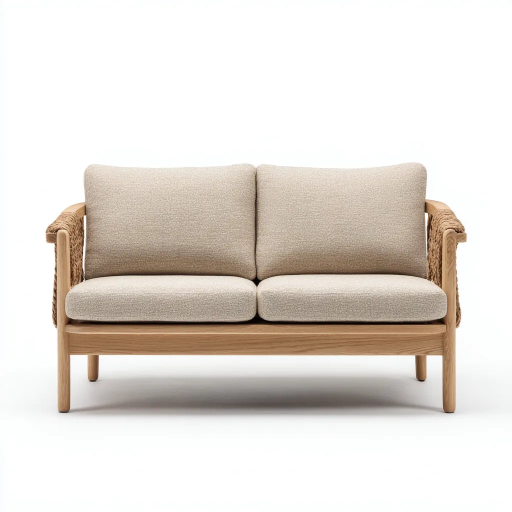 Divano da esterno 160×82×76 cm - beige legno - seduta imbottita per patio e veranda