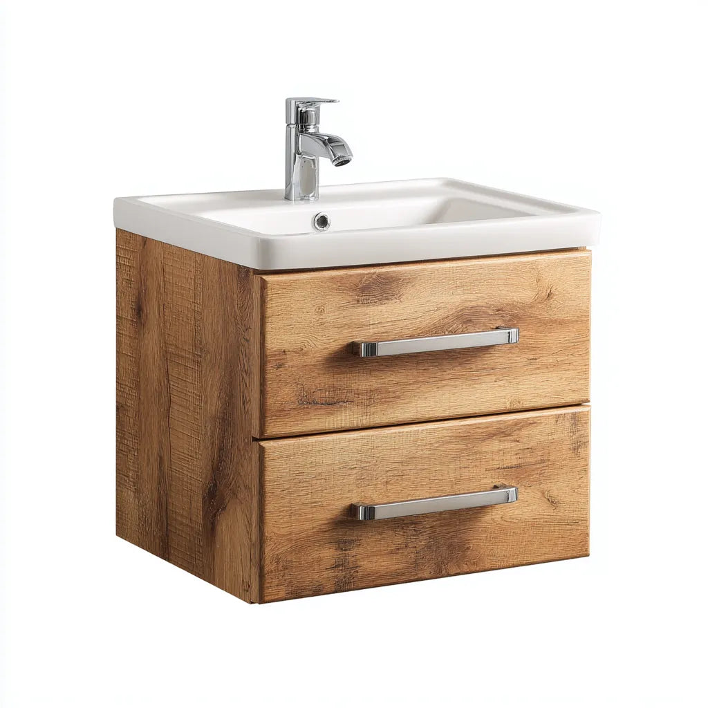 Mobile lavabo 61×46×52 cm - Rovere/Bianco - legno ingegnerizzato e ceramica - sospeso per bagno