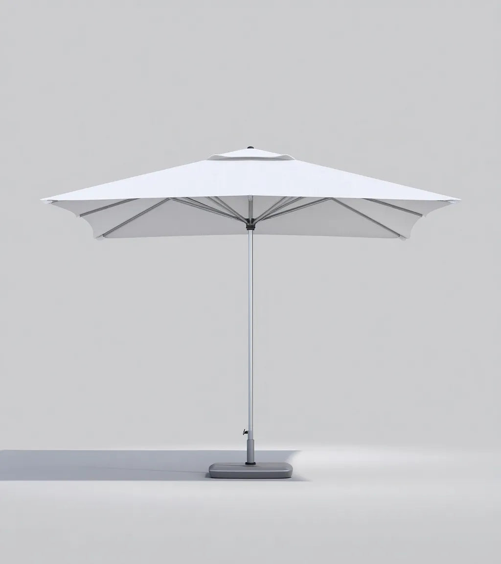 Ampio ombrellone da esterno 320×320×262 cm - bianco/grigio chiaro - con struttura in metallo per terrazza