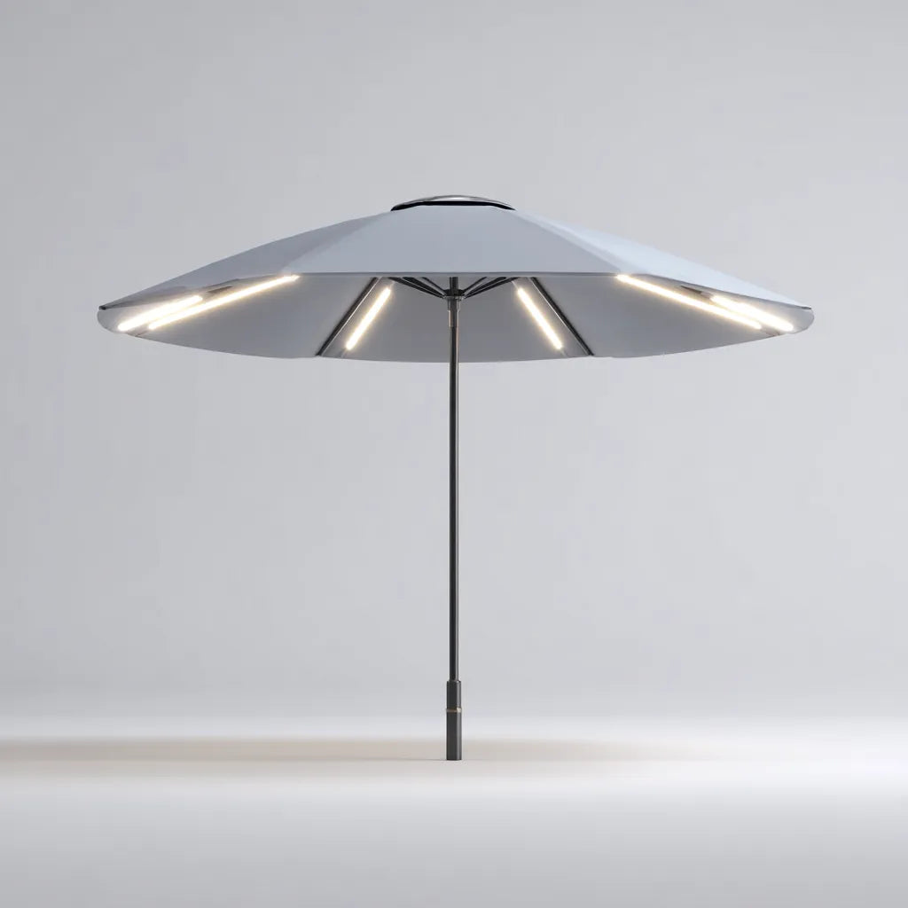 Ampio ombrellone da esterno 300×300×255 cm - grigio nero - illuminazione integrata per terrazza e giardino