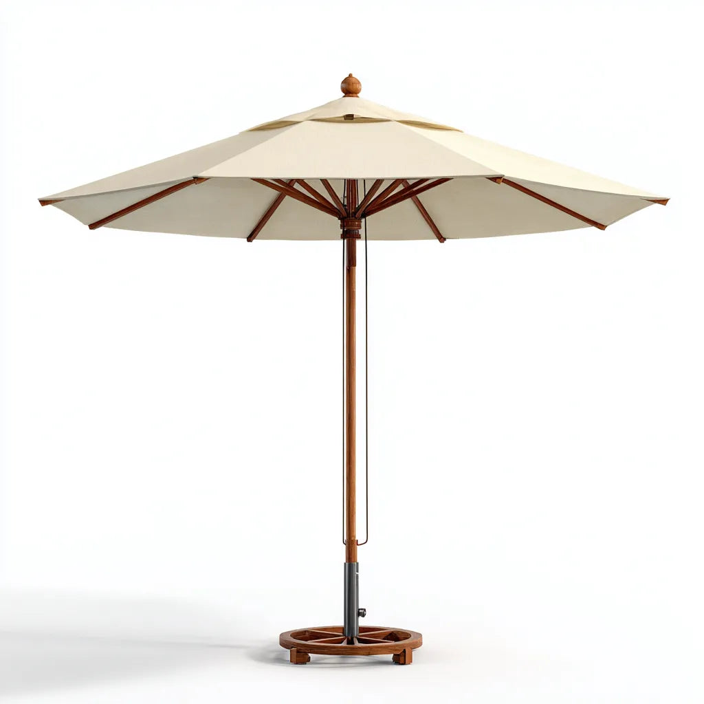 Ampio ombrellone da esterno 300×300×258 cm - crema/marrone - in legno con copertura per giardino