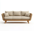 Divano da esterno 210×78×82 cm - beige e legno - con intreccio laterale per terrazza