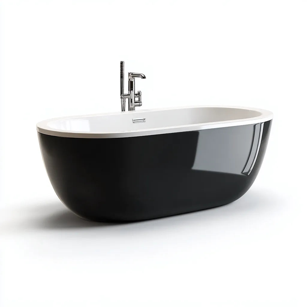 Vasca da bagno freestanding 170×80×62 cm - nero lucido e bianco - stile moderno con interno spazioso
